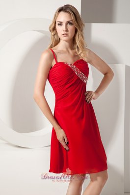 Red Spaghetti Straps Prom Dress Knee-length Beading