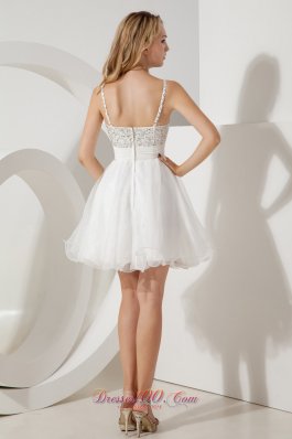 White Criss-cross Straps Short Cocktail Holiday Dress Beaded