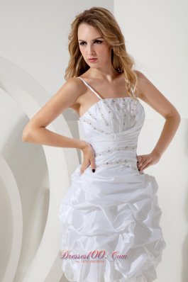 White Spaghetti Straps Cocktail Dress Puffy Skirt Beading