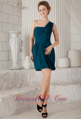 Teal Column One Shoulder Prom Dress Mini-length Chiffon