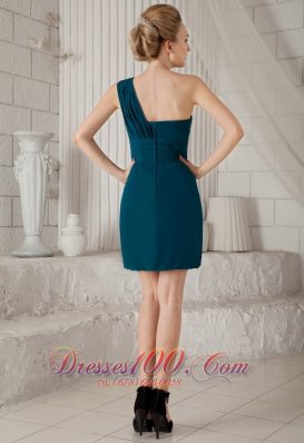 Teal Column One Shoulder Prom Dress Mini-length Chiffon