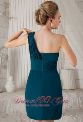 Teal Column One Shoulder Prom Dress Mini-length Chiffon