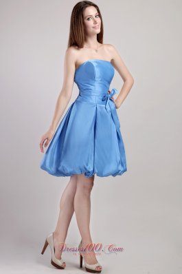 Blue A-line Strapless Mini-length Prom Homecoming Dress