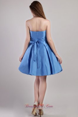 Blue A-line Strapless Mini-length Prom Homecoming Dress