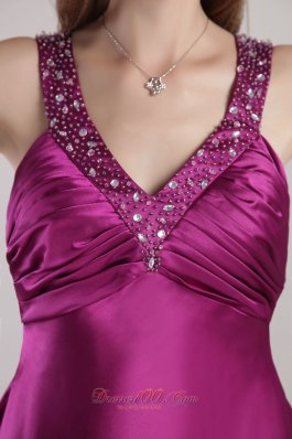 V-neck Ankle-length Beading Prom Pageant Dress