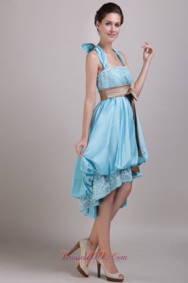 Aqua Blue Halter High-low homecoming Prom Dresses