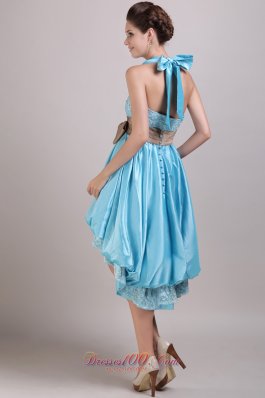 Aqua Blue Halter High-low homecoming Prom Dresses