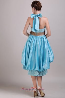 Aqua Blue Halter High-low homecoming Prom Dresses