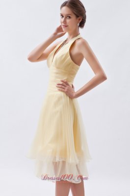 Halter Top Daffodil Prom Dress Knee-length Cocktail Dress