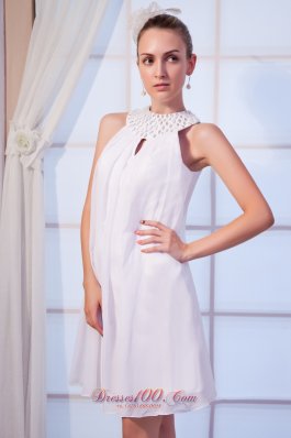 White Empire High-neck Chiffon Beading Prom Dress