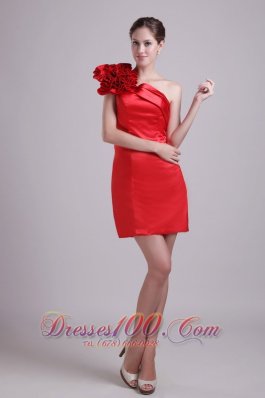 Red Column One Shoulder Short Prom Dress