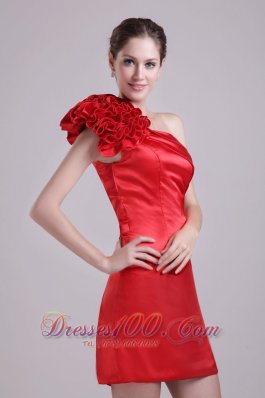 Red Column One Shoulder Short Prom Dress