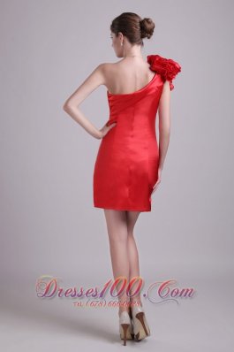 Red Column One Shoulder Short Prom Dress