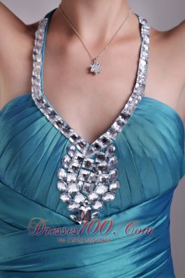 Teal Halter Mini-length Rhinestone Prom / Cocktail Dress