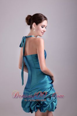 Teal Halter Mini-length Rhinestone Prom / Cocktail Dress