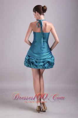 Teal Halter Mini-length Rhinestone Prom / Cocktail Dress