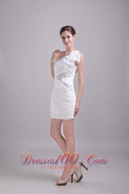 White One Shoulder Mini-length Rhinestone Homecoming Dress