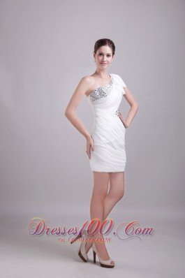 White One Shoulder Mini-length Rhinestone Homecoming Dress