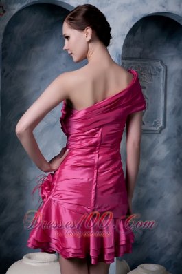 Short Hot Pink one-shoulder Cocktail Dress