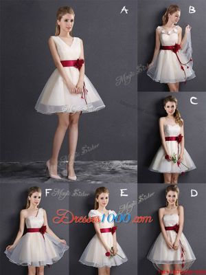 Low Price A-line Dama Dress Champagne Sweetheart Organza Sleeveless High Low Lace Up