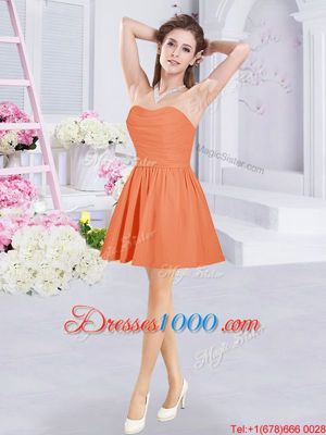 Pretty Orange Zipper Strapless Ruching Court Dresses for Sweet 16 Chiffon Sleeveless