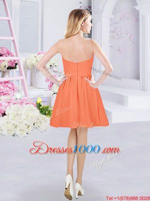 Pretty Orange Zipper Strapless Ruching Court Dresses for Sweet 16 Chiffon Sleeveless