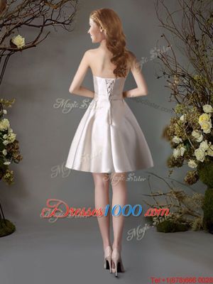 Beautiful Champagne Lace Up Wedding Guest Dresses Appliques and Bowknot Sleeveless Mini Length