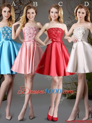 Beautiful Champagne Lace Up Wedding Guest Dresses Appliques and Bowknot Sleeveless Mini Length