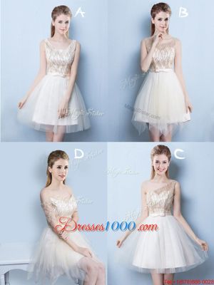 Great Sequins Square Sleeveless Lace Up Court Dresses for Sweet 16 Champagne Tulle