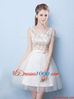 Great Sequins Square Sleeveless Lace Up Court Dresses for Sweet 16 Champagne Tulle