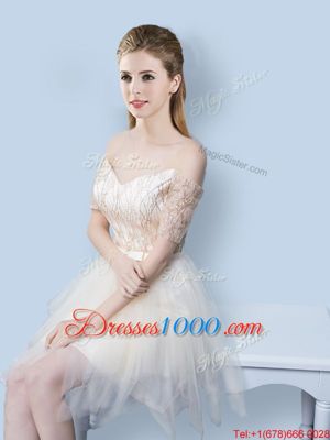 Great Sequins Square Sleeveless Lace Up Court Dresses for Sweet 16 Champagne Tulle