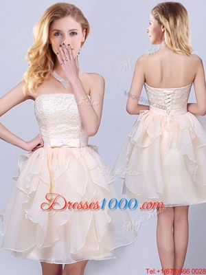 Champagne Sleeveless Organza Lace Up Damas Dress for Prom and Party and Wedding Party