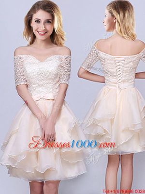 Champagne Sleeveless Organza Lace Up Damas Dress for Prom and Party and Wedding Party