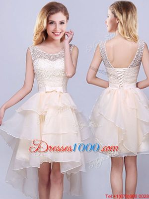 Champagne Sleeveless Organza Lace Up Damas Dress for Prom and Party and Wedding Party