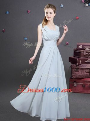 Exquisite Floor Length Grey Quinceanera Court Dresses Chiffon Sleeveless Ruching