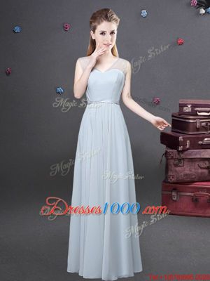 Exquisite Floor Length Grey Quinceanera Court Dresses Chiffon Sleeveless Ruching