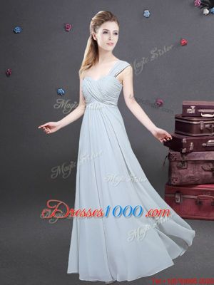 Exquisite Floor Length Grey Quinceanera Court Dresses Chiffon Sleeveless Ruching