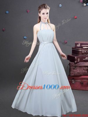 Exquisite Floor Length Grey Quinceanera Court Dresses Chiffon Sleeveless Ruching