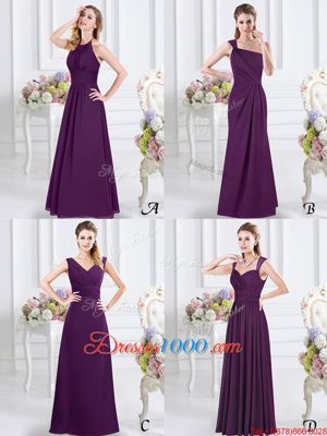 Halter Top Purple Sleeveless Lace and Ruching Floor Length Quinceanera Dama Dress