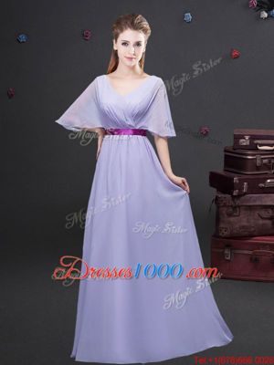 Colorful Half Sleeves Ruching and Belt Zipper Bridesmaid Dresses