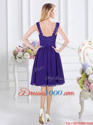 Sleeveless Zipper Knee Length Lace Bridesmaid Gown