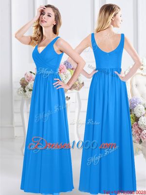 Wonderful Floor Length Baby Blue Court Dresses for Sweet 16 V-neck Sleeveless Zipper