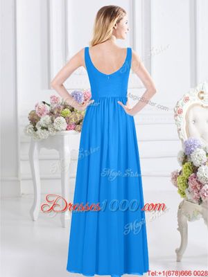 Wonderful Floor Length Baby Blue Court Dresses for Sweet 16 V-neck Sleeveless Zipper