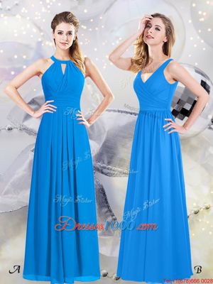 Wonderful Floor Length Baby Blue Court Dresses for Sweet 16 V-neck Sleeveless Zipper