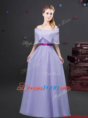 Cheap Ruffled Off The Shoulder Sleeveless Zipper Bridesmaid Gown Lavender Chiffon