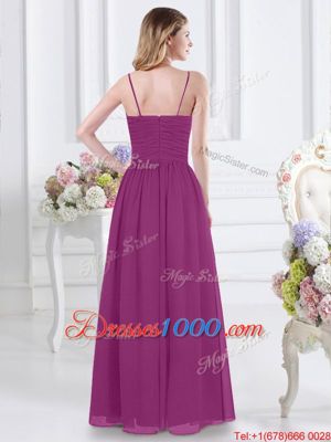 Graceful Floor Length Zipper Quinceanera Dama Dress Fuchsia and In for Prom and Party and Wedding Party with Ruching