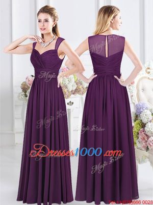 Straps Straps Purple Sleeveless Chiffon Zipper Wedding Party Dress for Prom and Party