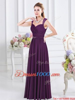 Straps Straps Purple Sleeveless Chiffon Zipper Wedding Party Dress for Prom and Party
