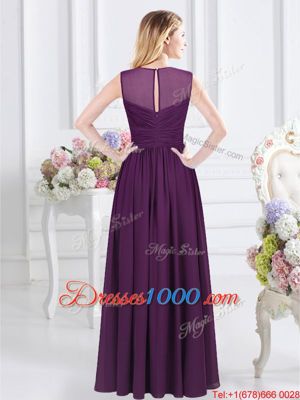 Straps Straps Purple Sleeveless Chiffon Zipper Wedding Party Dress for Prom and Party