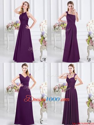 Straps Straps Purple Sleeveless Chiffon Zipper Wedding Party Dress for Prom and Party